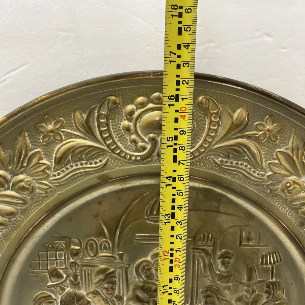Vintage Embossed Solid Brass Wall Hanging Plate 17